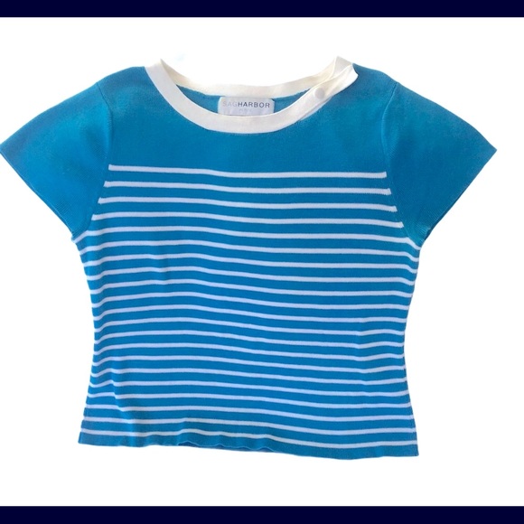 Sag Harbor Tops - Sag Harbor blue and white horizontal striped sweater top size PL